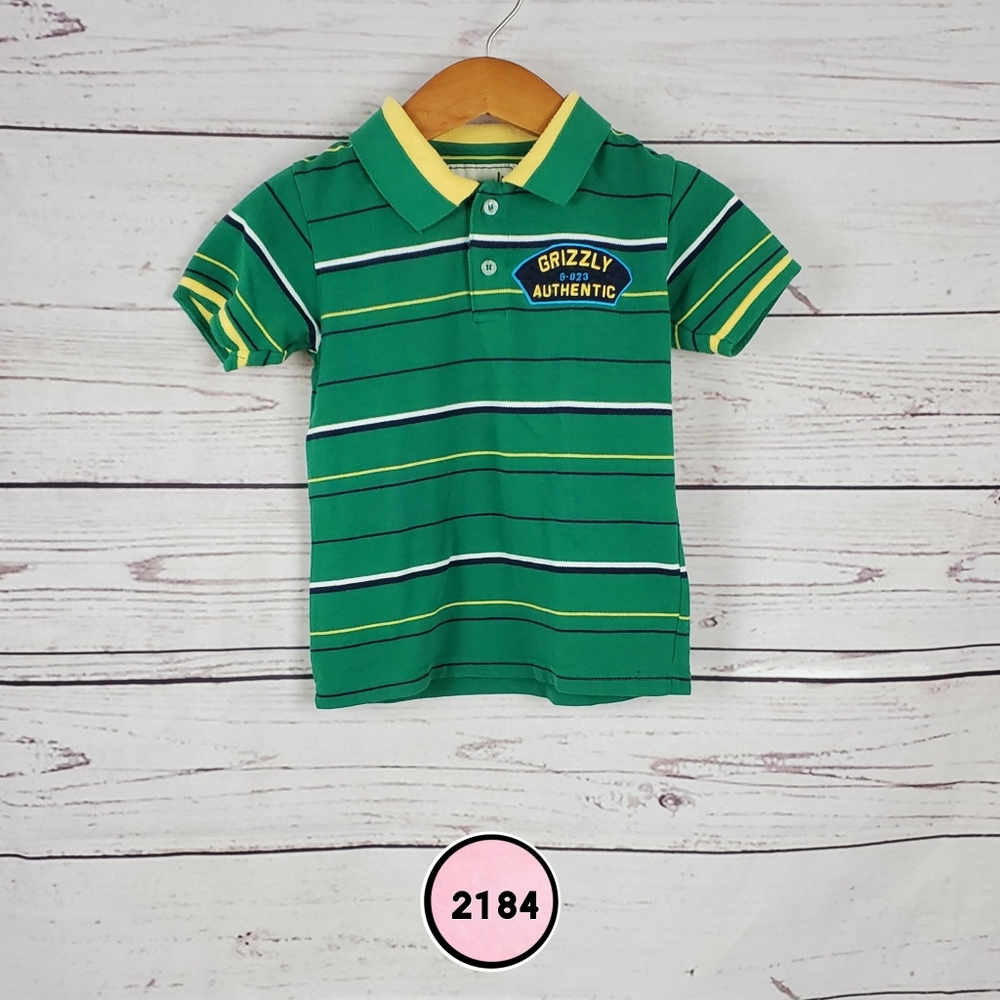 Boys XS Green Striped Polo Shirt Collared Casual Preppy Top Tee